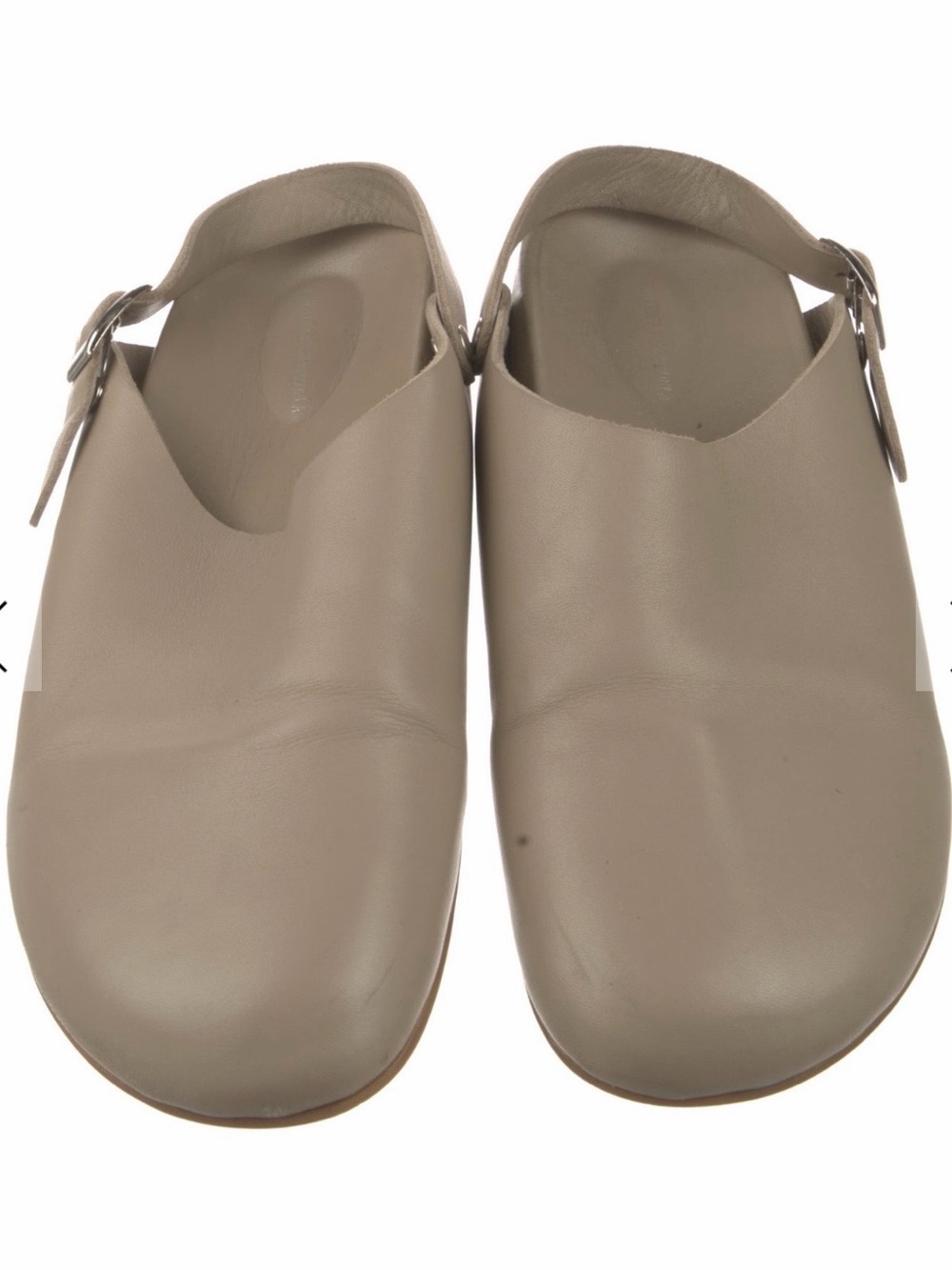 Beatrice Valenzuela Taupe Leather Buckle Clog Mules